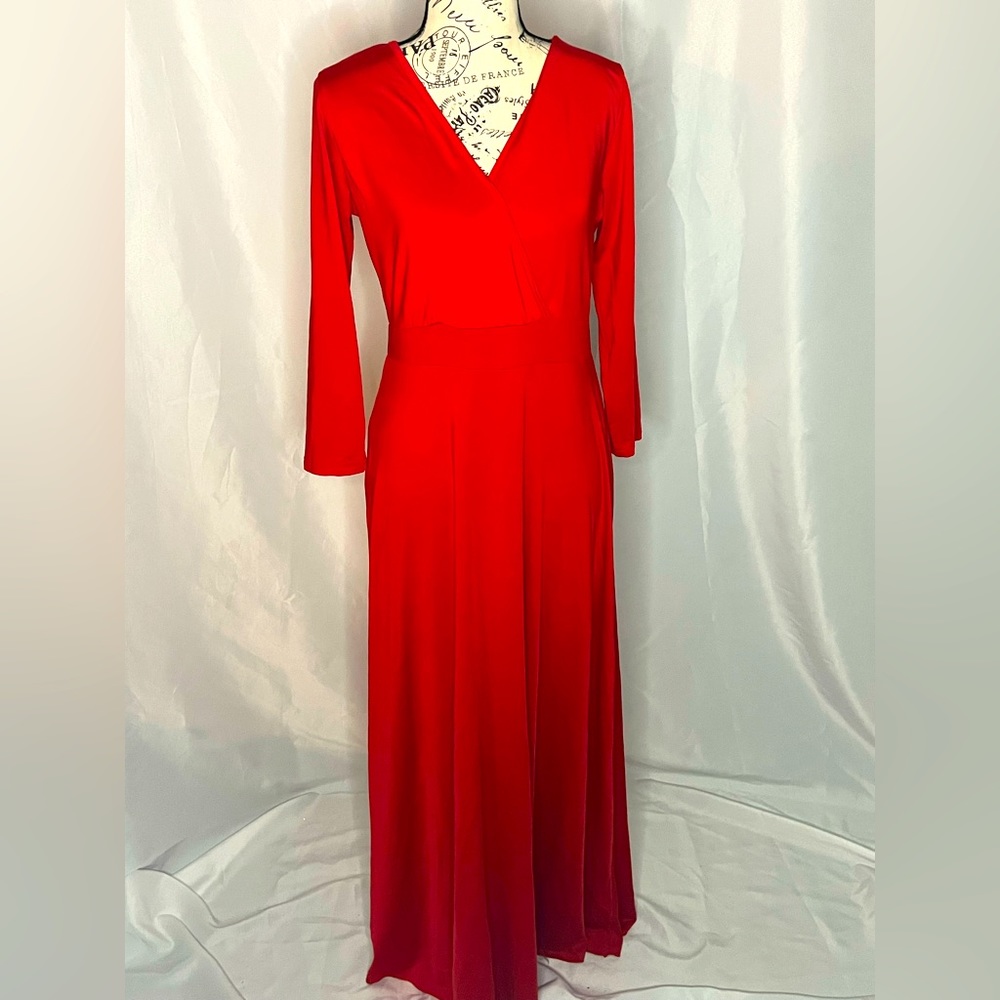 COPY - Red long sleeve long v neck dress